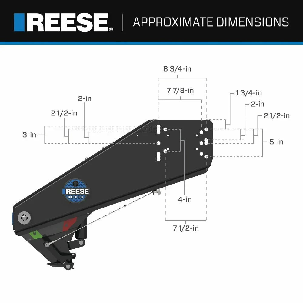 Reese 20k Gen 3 Goose Box 5th Wheel Pin Box, Air Ride 20,000 lbs. Capacity, Fits Lippert (1621, 1716, 0719, Rhino), Fabex PB 600 Series w/ Chains