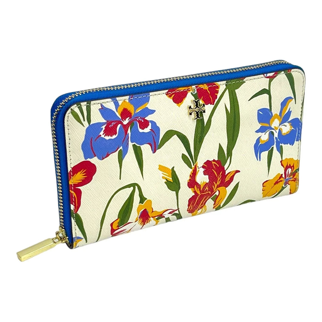 Tory Burch Flower Multi Floral Zip Continental Wallet in Painted Iris Bag New