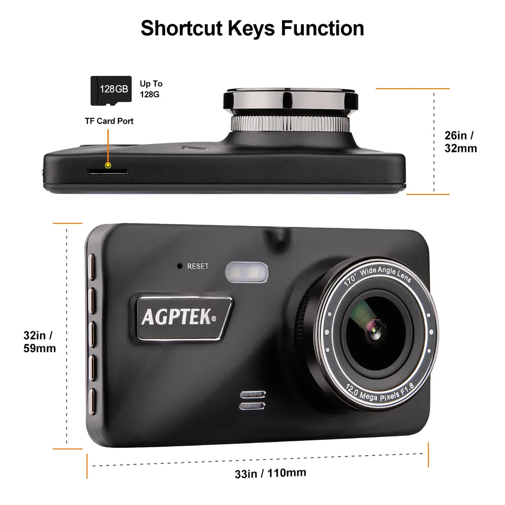 AGPtek 4" Vehicle Video Recorder Night Vision Parking Monitor 1080P Car Dashboard DVR Camera G-Sensor Dash Camera