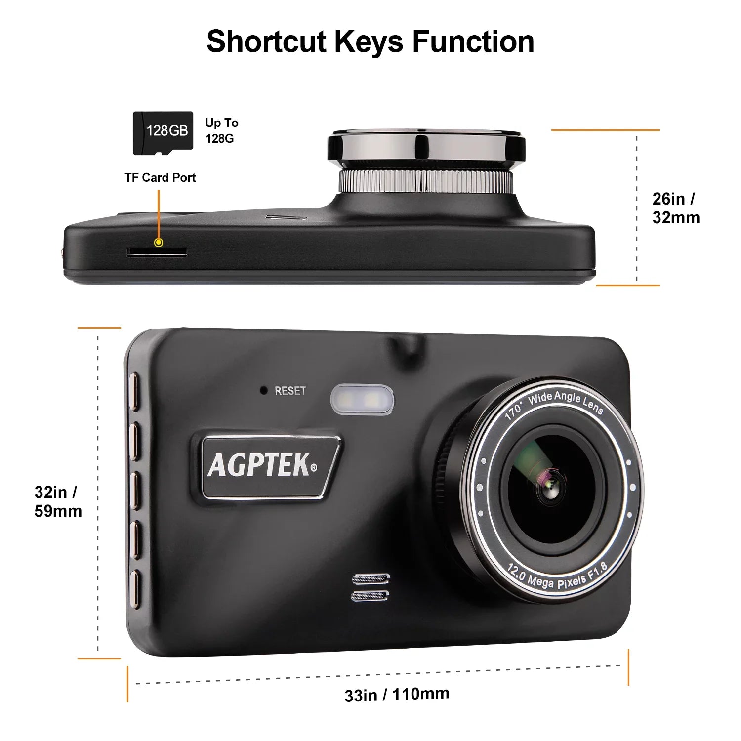 AGPtek 4" Vehicle Video Recorder Night Vision Parking Monitor 1080P Car Dashboard DVR Camera G-Sensor Dash Camera