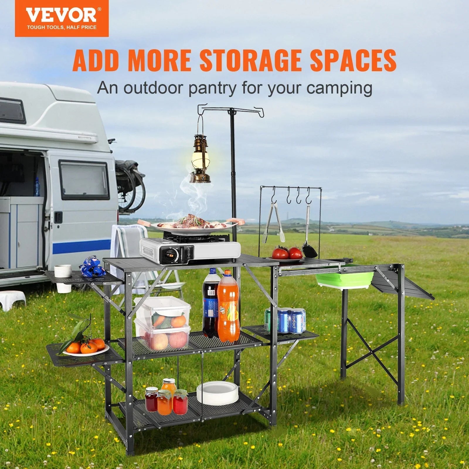 Portable Camping Kitchen Table with Sink - 13.7 - Enhance outdoor experiences with convenience and durability!