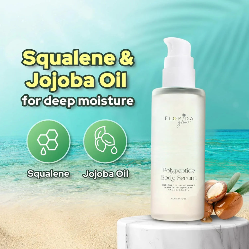 Florida Glow Polypeptide Collagen Boosting Serum | Body Oil Skincare For Glow Dry Skin | Moisturizer for Women & Men Enriched With Vitamin C, Squalene, Jojoba Oil - Pacific Sage Scent - 3.6fl Oz