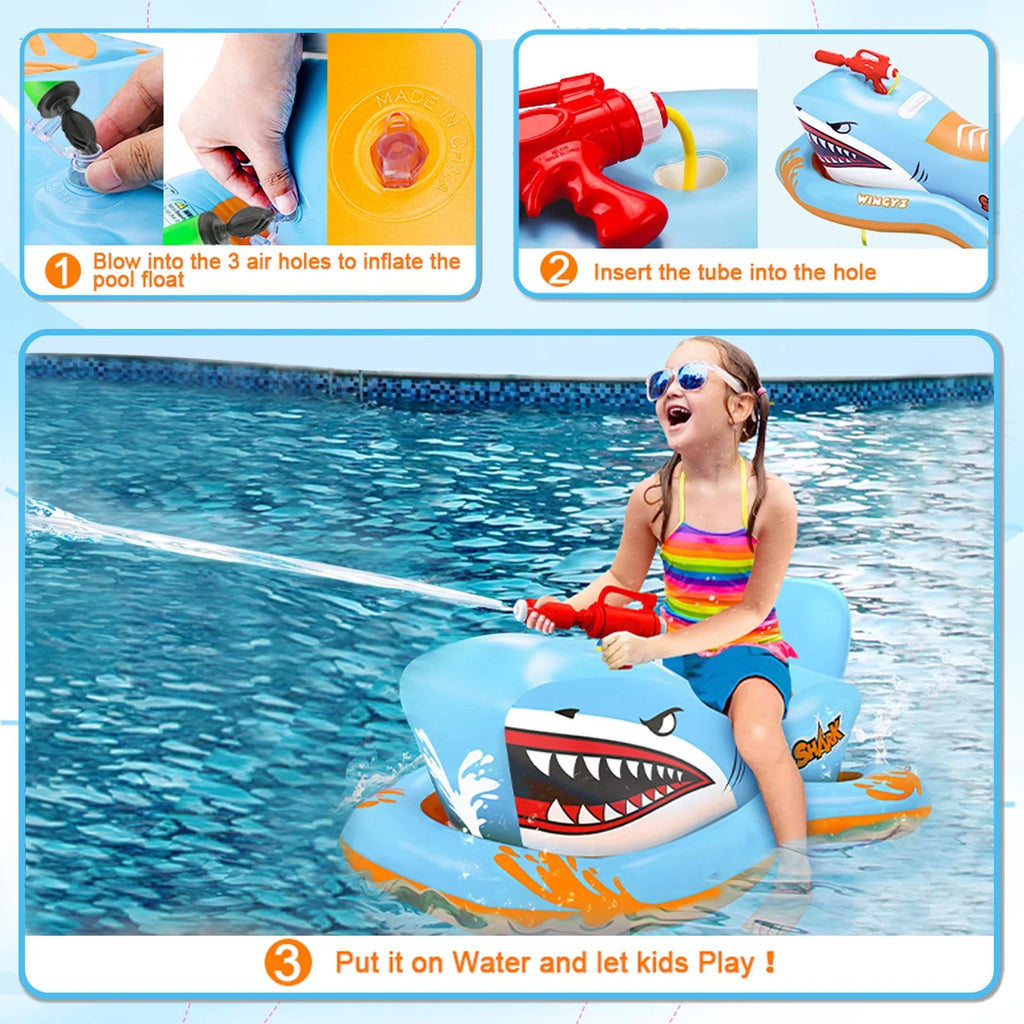 Pool Floats for Kids,Shark Ride-on Pool Toys with Fluid for Kid Pool Game Boys Girls Age 3-12