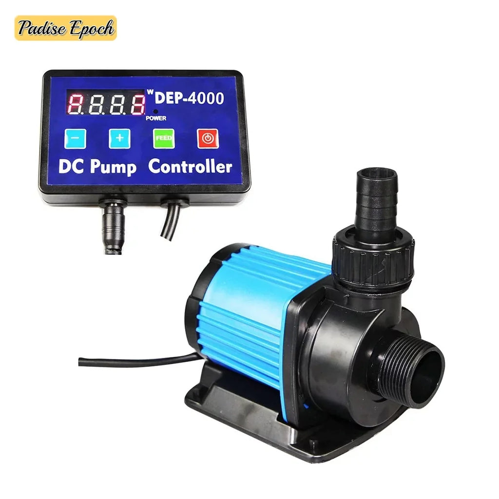 Aquarium 24 V DC Quiet Return Pump with Controller 1052 GPH Submersible and Inline Fluid Pump with Feeding Mode and Memory Function for Fish Tank Pond Fountain and Sump Circulation