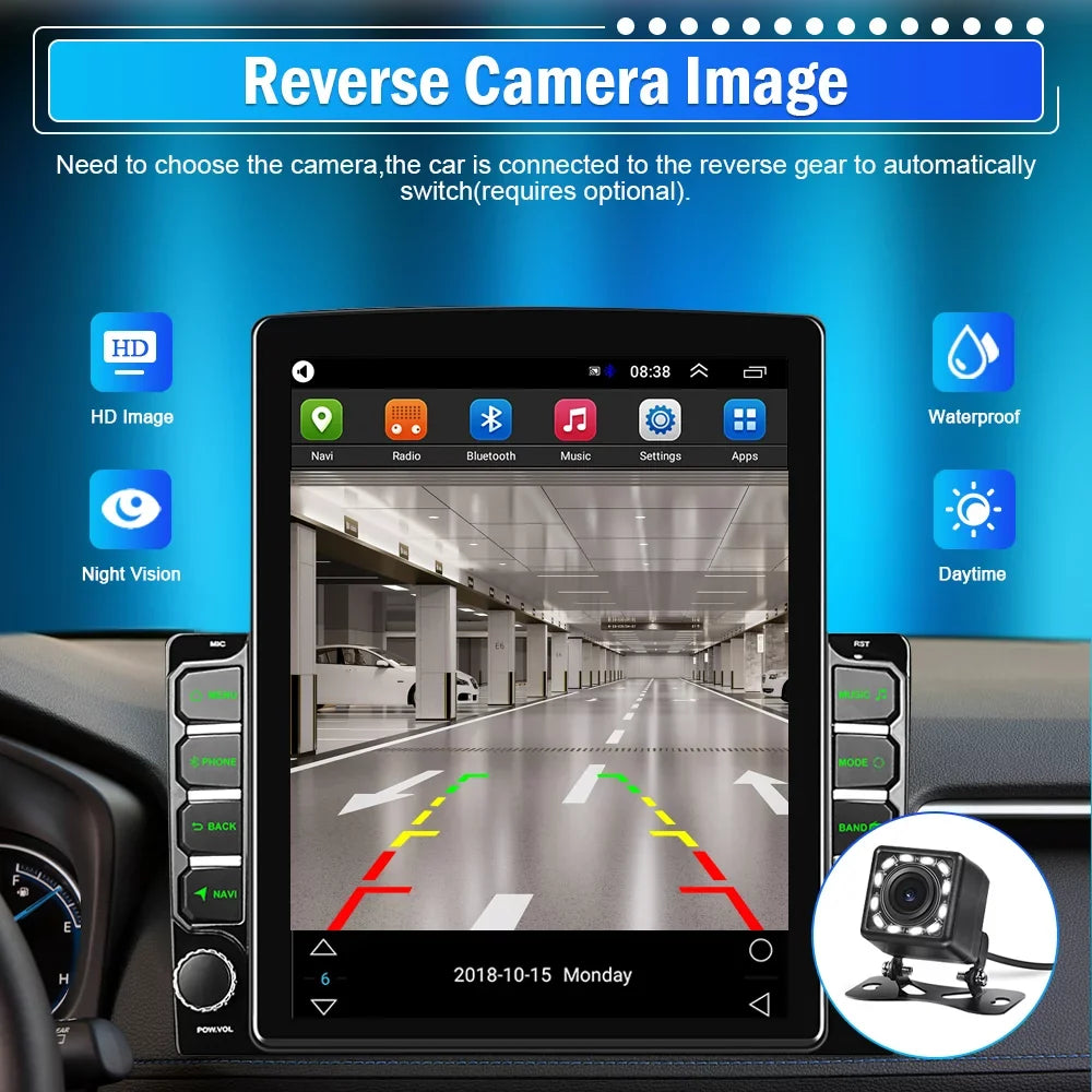 Podofo Double 2 Din 9.7 inch Vertical Touch Monitor Car Stereo Radio Android 12 Mirror Link GPS Navi Bluetooth Wifi GPS FM USB with Backup Camera