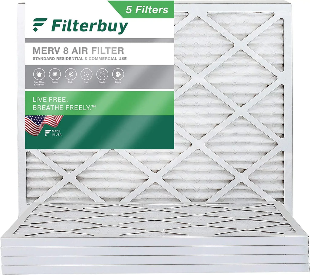Filterbuy 17x21x1 MERV 8 Pleated HVAC AC Furnace Air Filters (5-Pack)