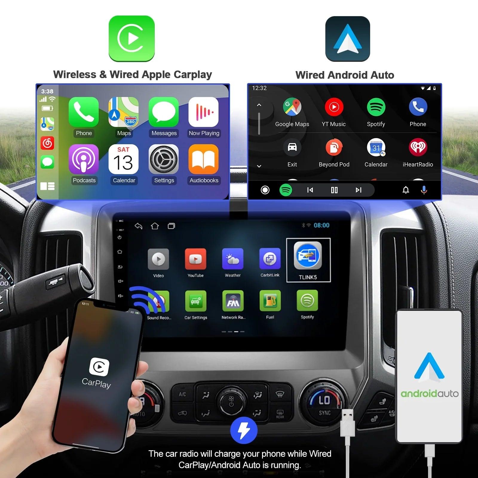 2+32G Android 10 Double Din Car Stereo for Chevrolet Silverado/GMC Sierra 2014-2018 with 10.1 Inch Monitor Radio Built-in Wireless Carplay/Android Auto/GPS/Bluetooth/FM/Backup Camera