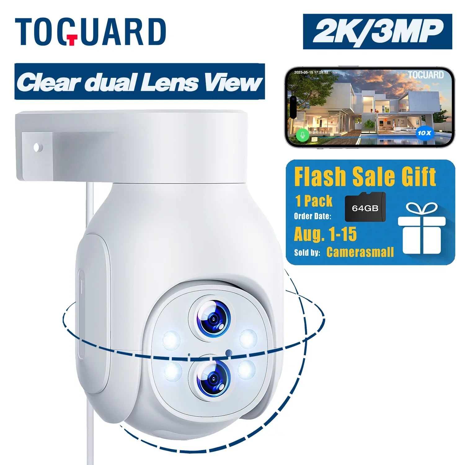 TOGUARD SC22 2K/3MP WiFi Outdoor Security Camera with 10X Hybrid Zoom Wireless Dome Surveillance