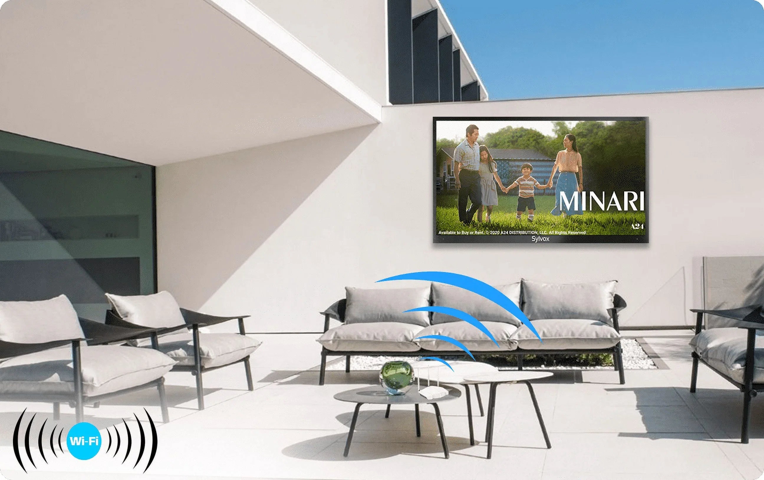 Restored SYLVOX Outdoor TV, 55" Full Sun Outdoor Smart TV, 2000nits 4K UHD High Brightness, IP55 Liquid Outside Television Built-in APP, Support WiFi Bluetooth Pool Series (Refurbished)