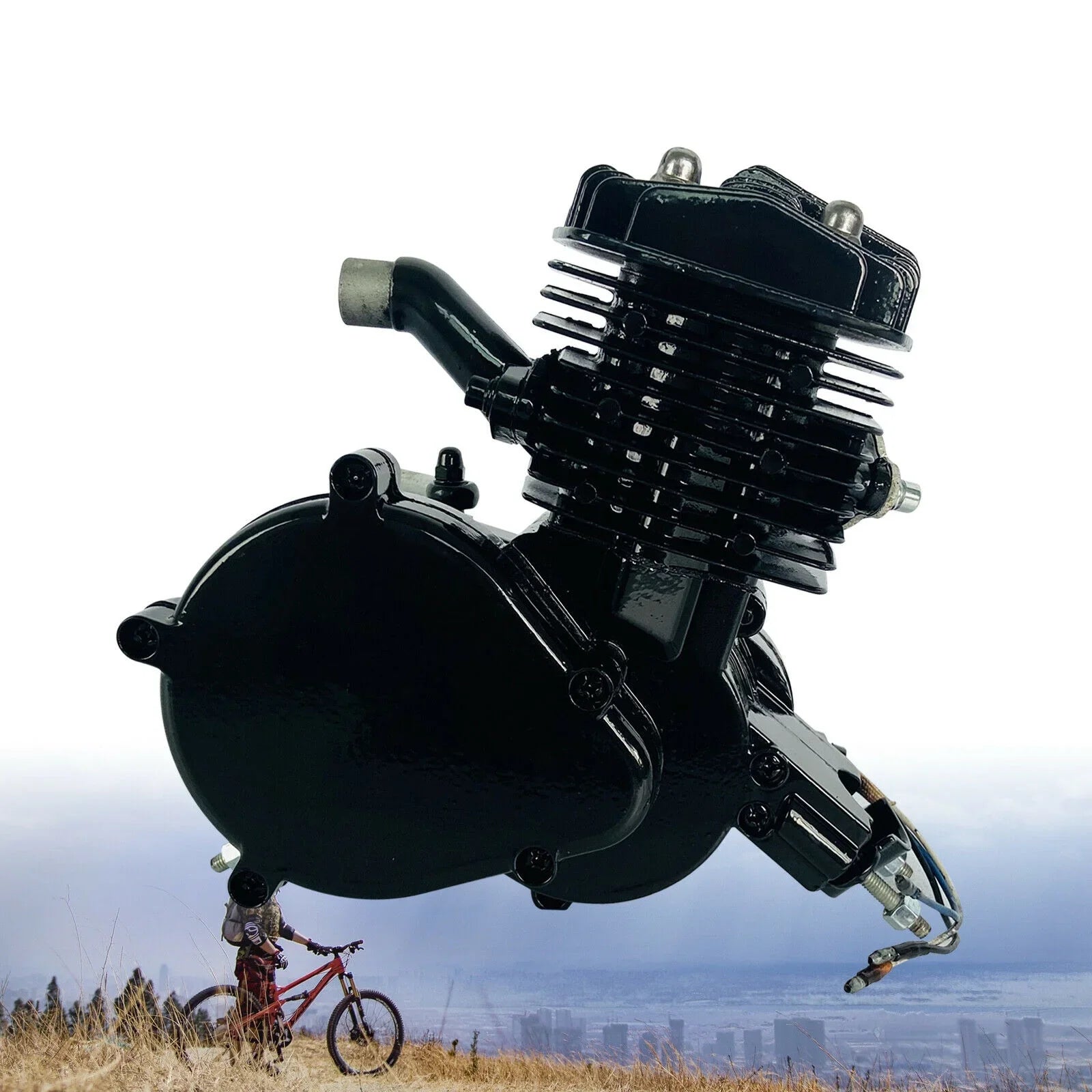 80CC 2-Stroke Petrol Gas Motor Engine Bike Single Cylinder Air-cooled Engine Pull Start for Bicycle Motorized 2.94KW 6500r/min