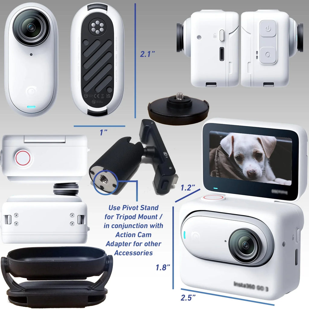 Ultimaxx Advanced Insta360 GO 3 Action Camera Bundle (32GB) - Includes: 1/4” Screw Adapter for Action Cam Mounts, Mini Metal Dolly & More (25pc Bundle)