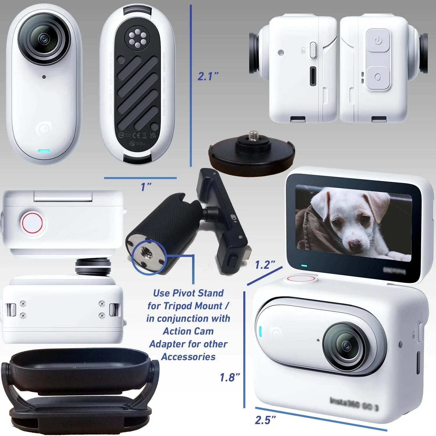 Ultimaxx Advanced Insta360 GO 3 Action Camera Bundle (32GB) - Includes: 1/4” Screw Adapter for Action Cam Mounts, Mini Metal Dolly & More (25pc Bundle)