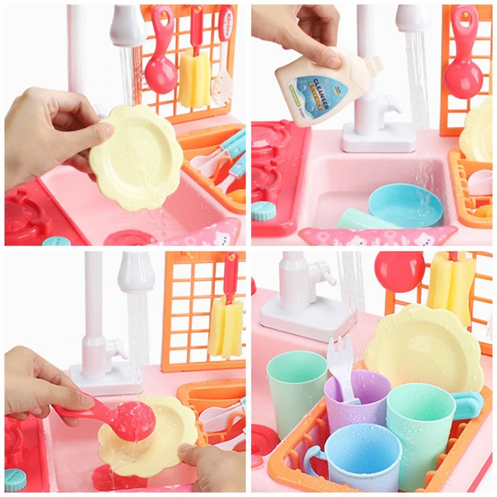 Kitchen Sink Toys Children Electric Dishwasher Playing Toy With Running Fluid Automatic Liquid Cycle System Play House Pretend Role Play Toys for Boys Girls Alphabet Board Game Board for Toddlers