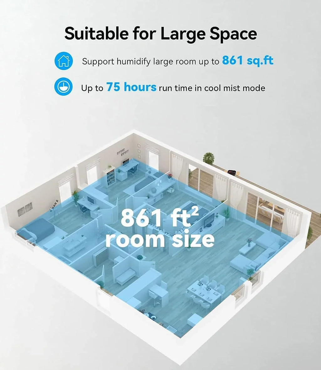 Maxfavor Humidifiers for Room Warm and Cool Mist with Customized Humidity 861 sq ft. 6L Vaporizer and Humidifiers for Bedroom Remote