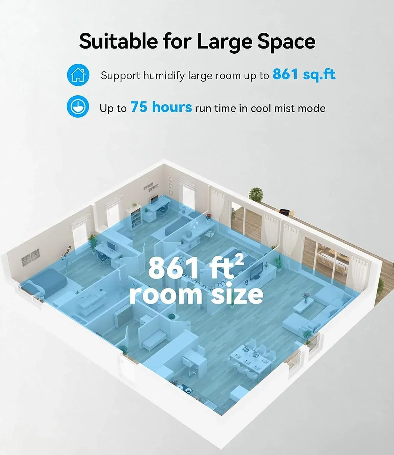 Maxfavor Humidifiers for Room Warm and Cool Mist with Customized Humidity 861 sq ft. 6L Vaporizer and Humidifiers for Bedroom Remote