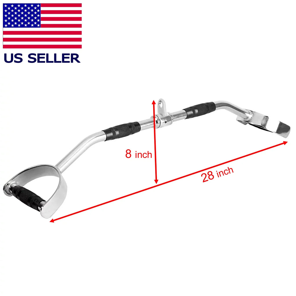 Fitness Maniac Home Gym Cable Attachment 28 inch LAT Bar Handle Machine Exercise Chrome PressDown Strength Training Home Gym Attachments