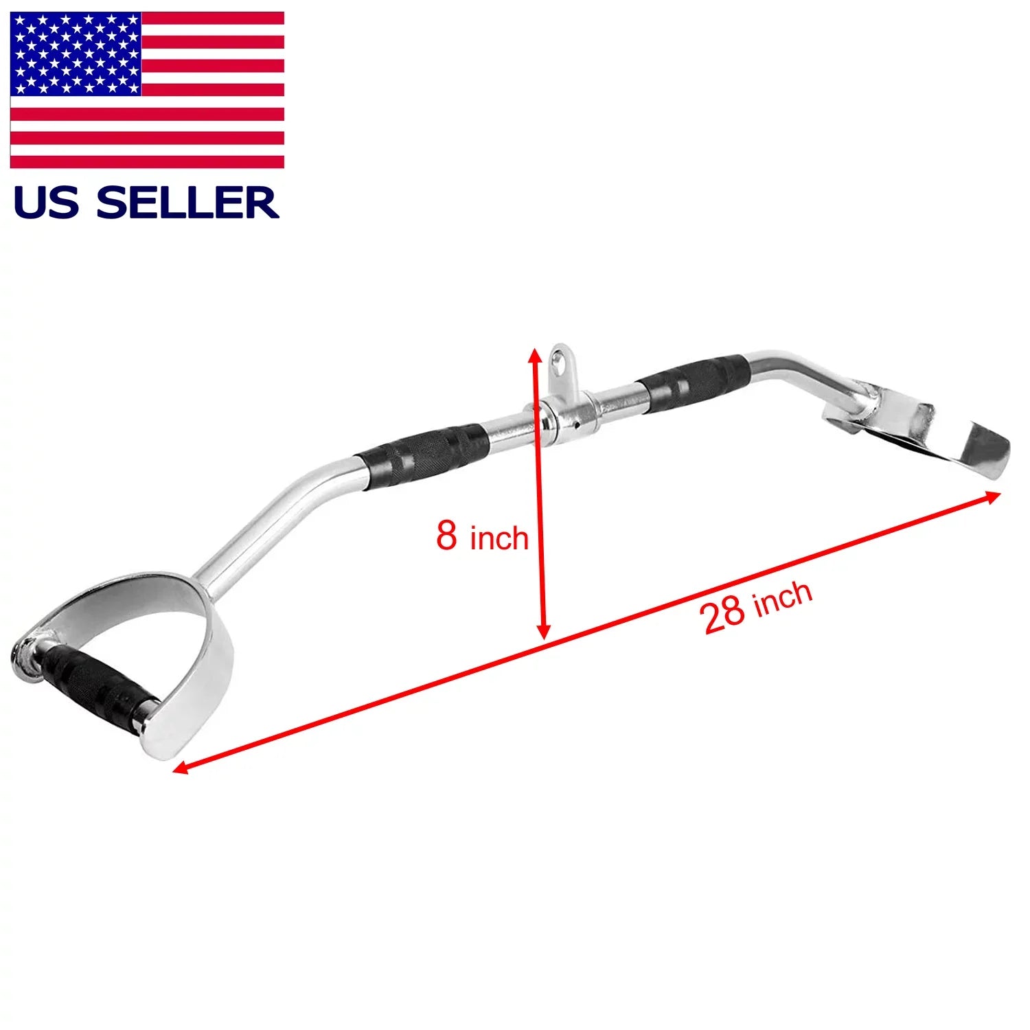 Fitness Maniac Home Gym Cable Attachment 28 inch LAT Bar Handle Machine Exercise Chrome PressDown Strength Training Home Gym Attachments