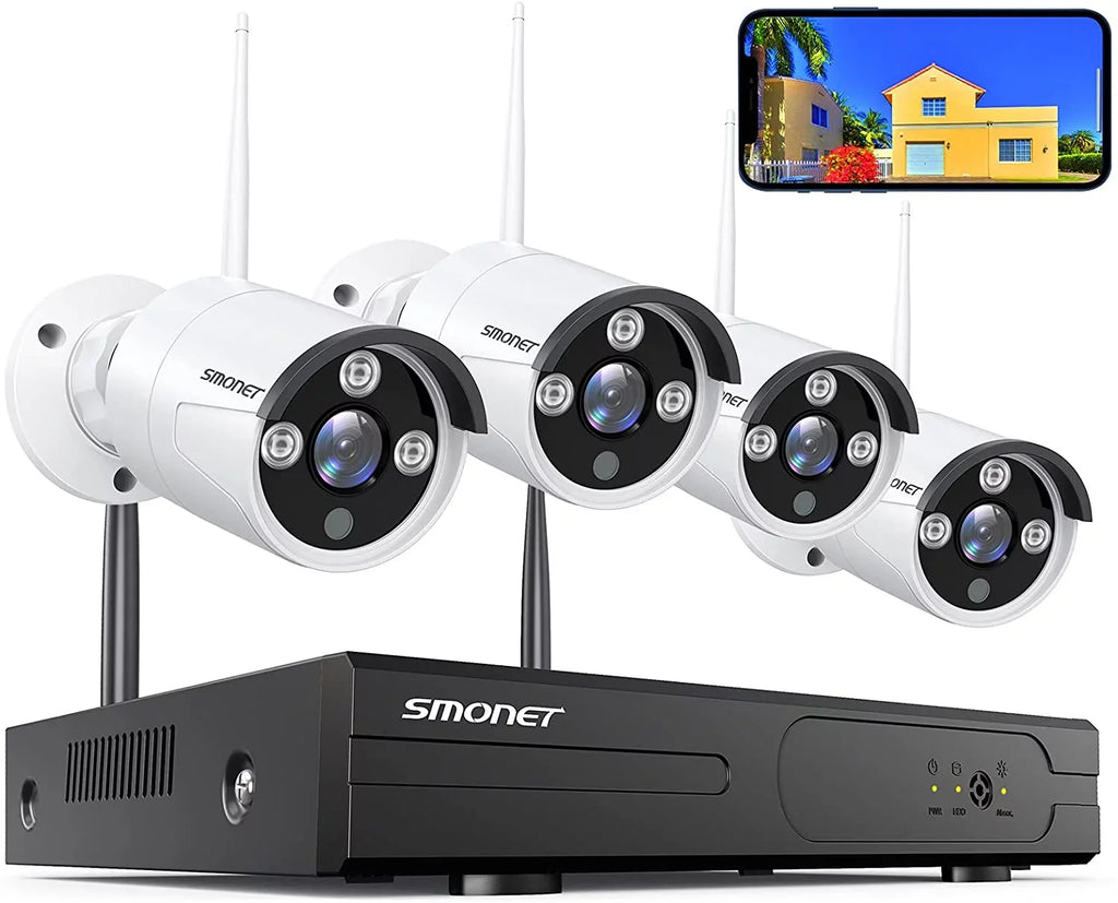 3MP Wireless Security Camera Systems No Hard Drive, SMONET 4PCS 8 Channel WiFi Surveillance NVR Kits, Indoor Outdoor CCTV Cameras,P2P CCTV Camera System,Night Vision,AI Human Detection with Audio