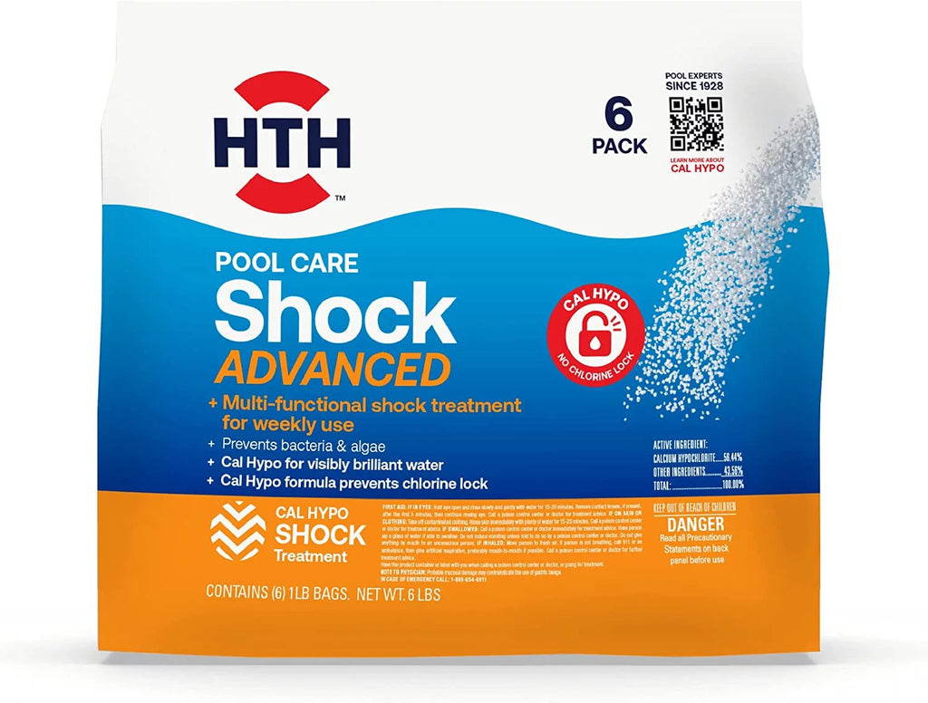 HTH Pool Care Shock Advanced, Swimming Pool Chemical Prevents Bacteria & Algae, Cal Hypo Formula, 1 lb (Pack of 6)