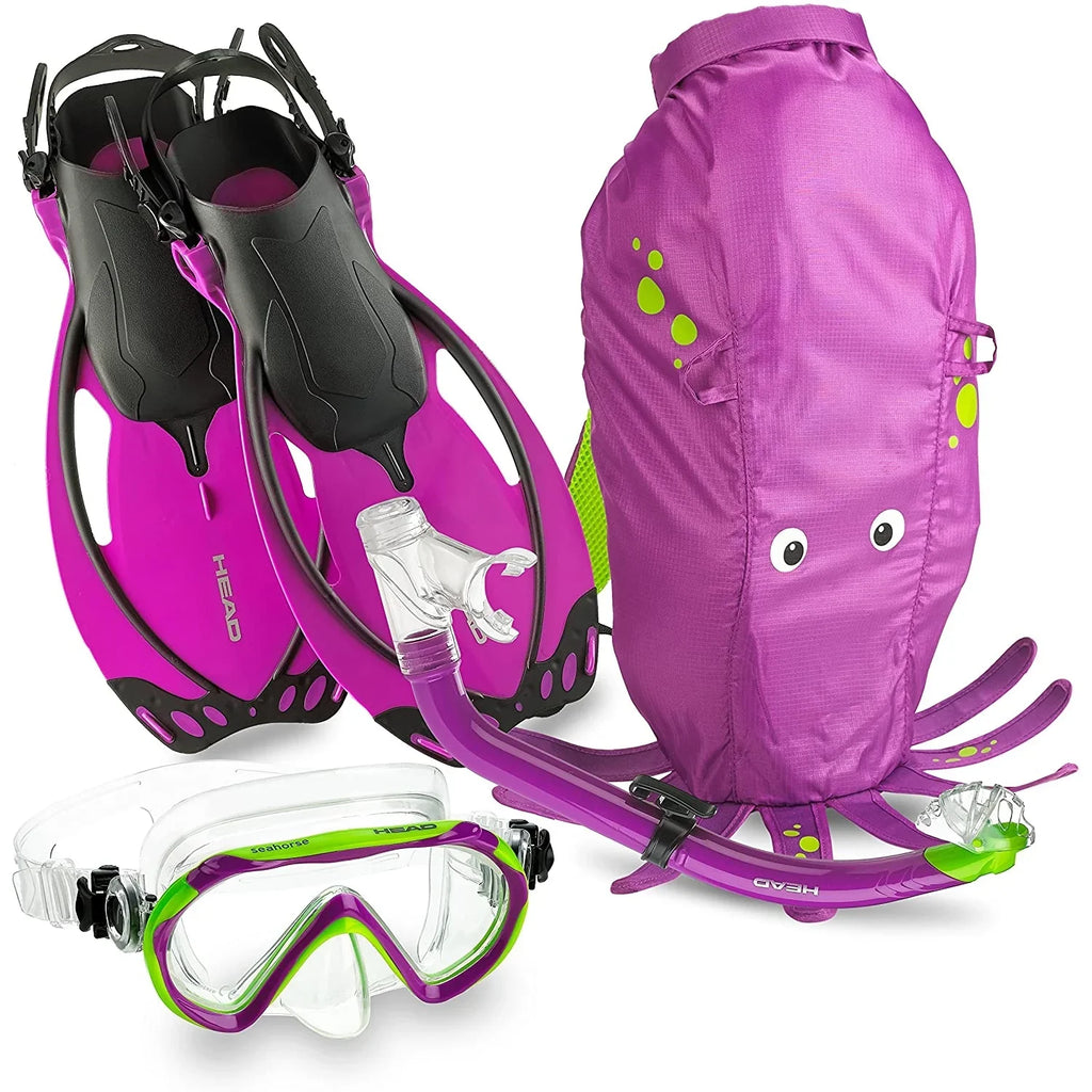 HEAD 480315SFSQULXL Premium Youth Sea Pals Snorkel Mask & Fins Set, Purple, LXL