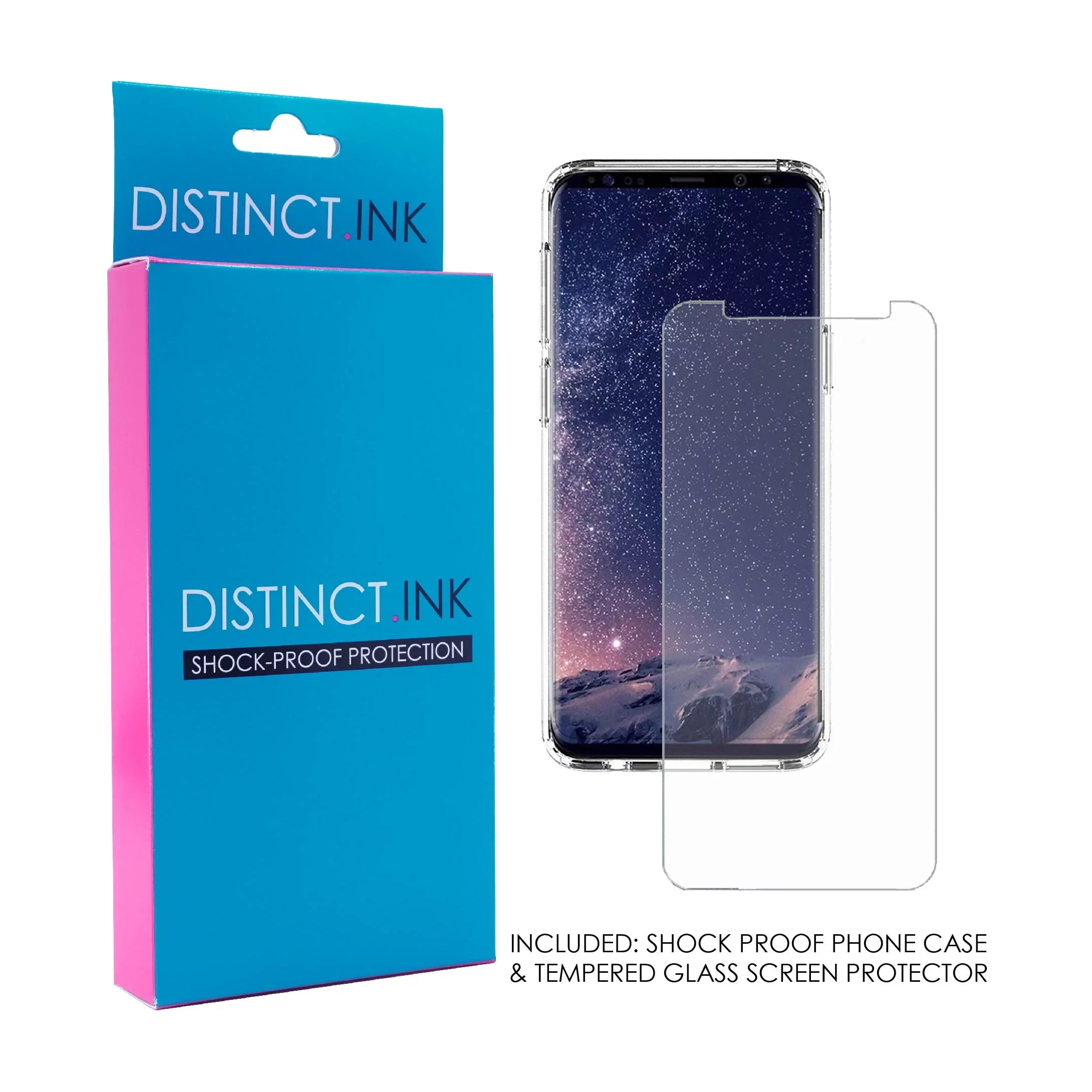 DistinctInk Clear Shockproof Hybrid Case for Galaxy S9 (5.8" Monitor - TPU Bumper, Acrylic Back, Tempered Glass Display Protector - Faith / Hope / Love - Black & White - Christ