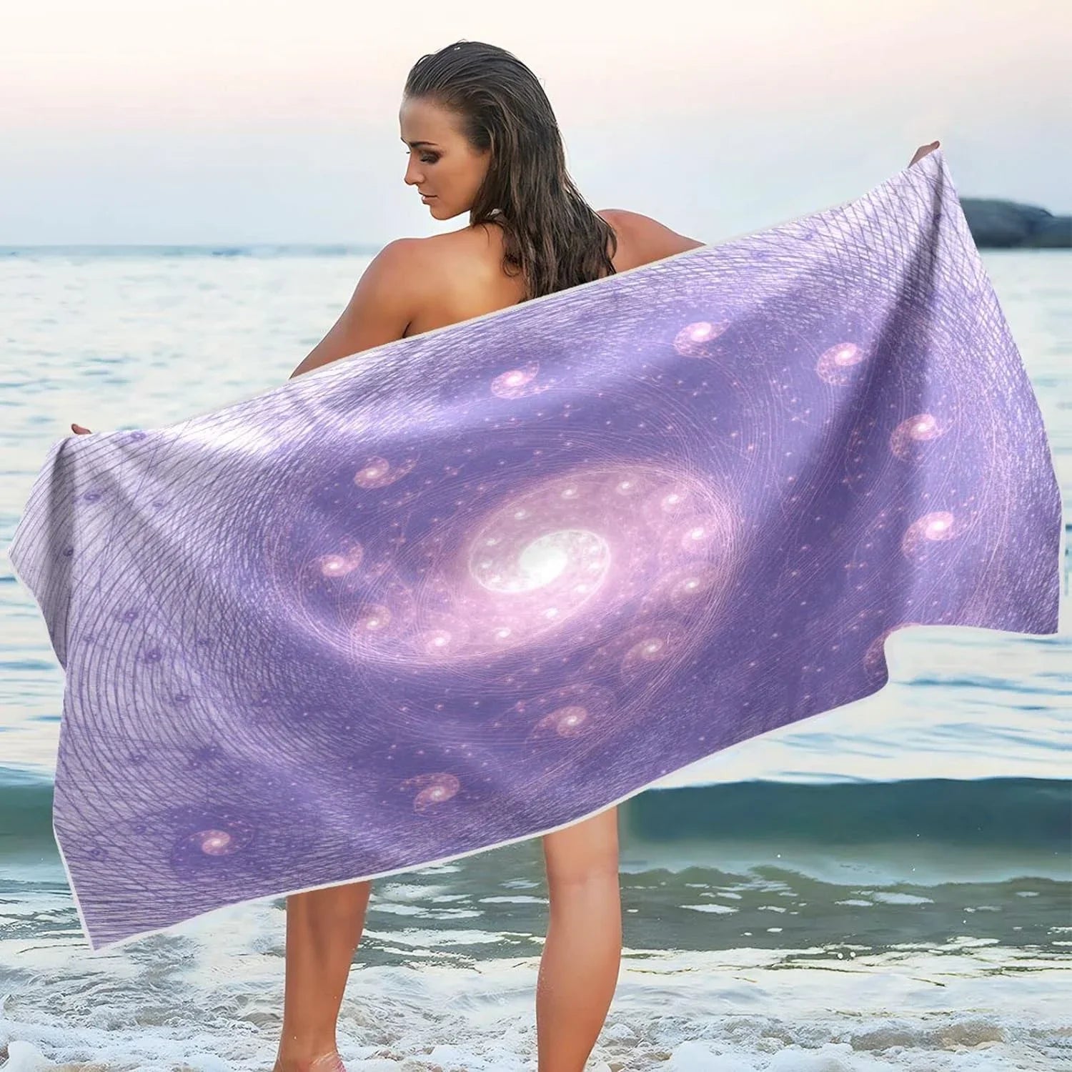 Bestwell Purple Whirlpool Beach Towel Oversized Towel Blanket, Thin Lightweight Microfiber Sand Free Quick Dry Towel, 30”X60” Multipurpose Pool Bath Yoga Swim Shower Towel