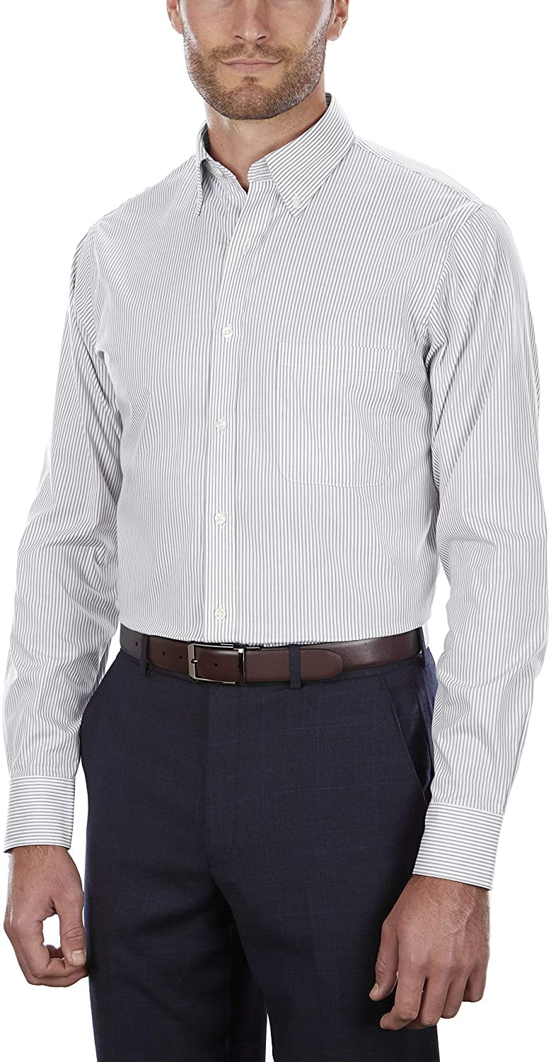 Van Heusen Mens Dress Shirt Regular Fit Pinpoint Stripe 16.5 Neck 34-35 Sleeve Iced Grey