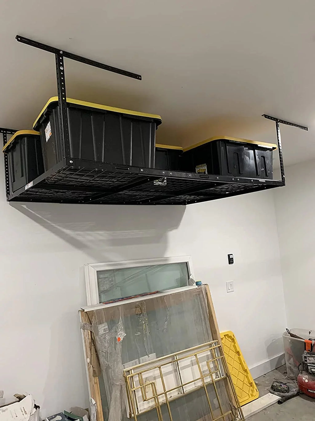 HECASA 3FT X 6FT Overhead Storage Rack Heavy Duty 72" x 36" Mounted Ceiling Rack Shelf Black Steel