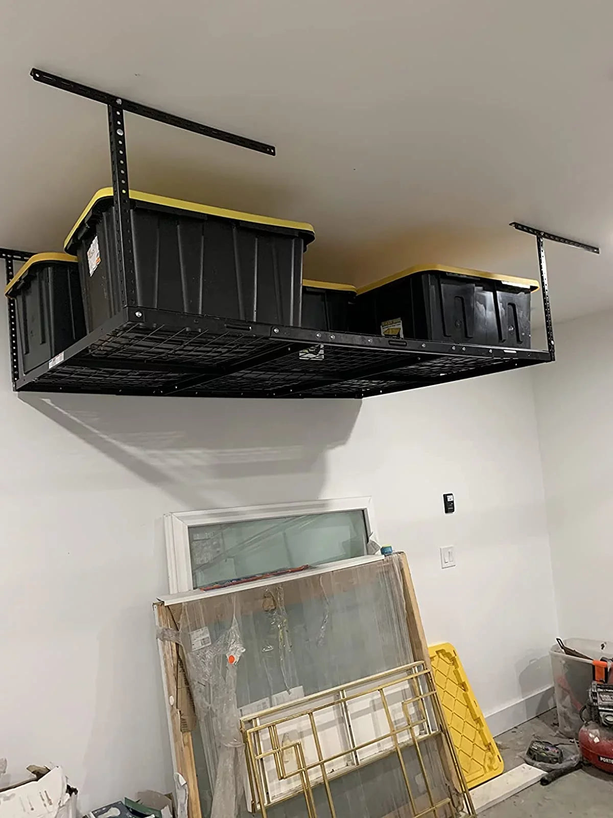 HECASA 3FT X 6FT Overhead Storage Rack Heavy Duty 72" x 36" Mounted Ceiling Rack Shelf Black Steel