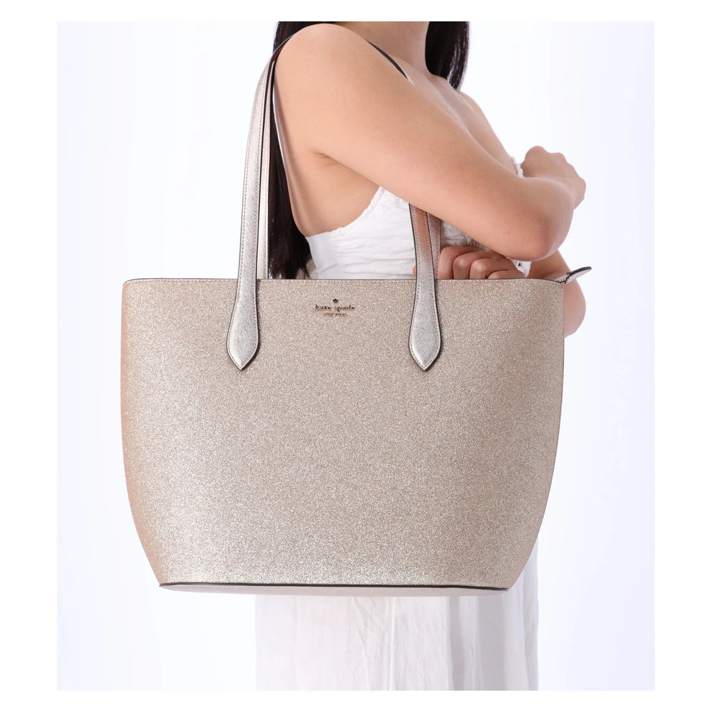 Kate Spade Glimmer Large Top Zip Tote Shoulder Bag Gold Glitter Holiday