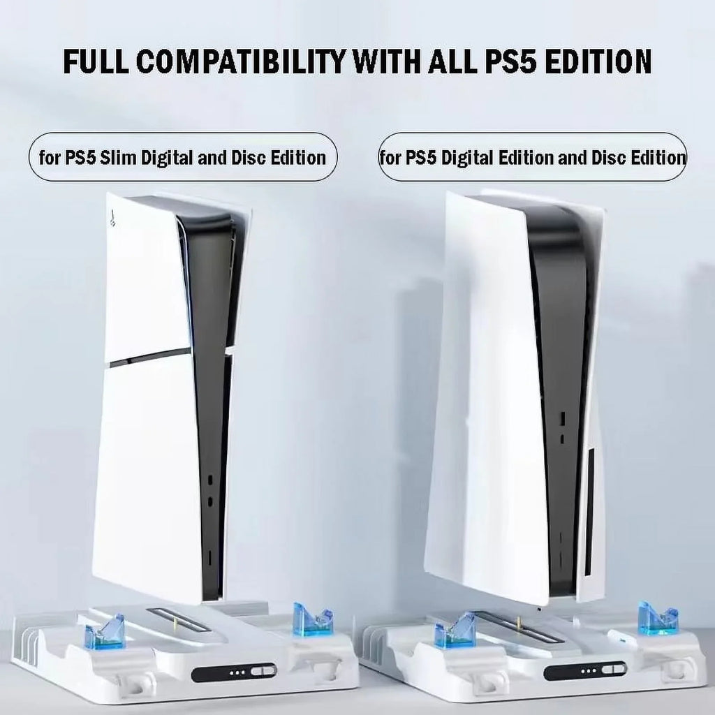 Stand Cooling Station for PS5 Slim Game Console with Dual Controller Charging Station Game Slots Game Console Accessories-White