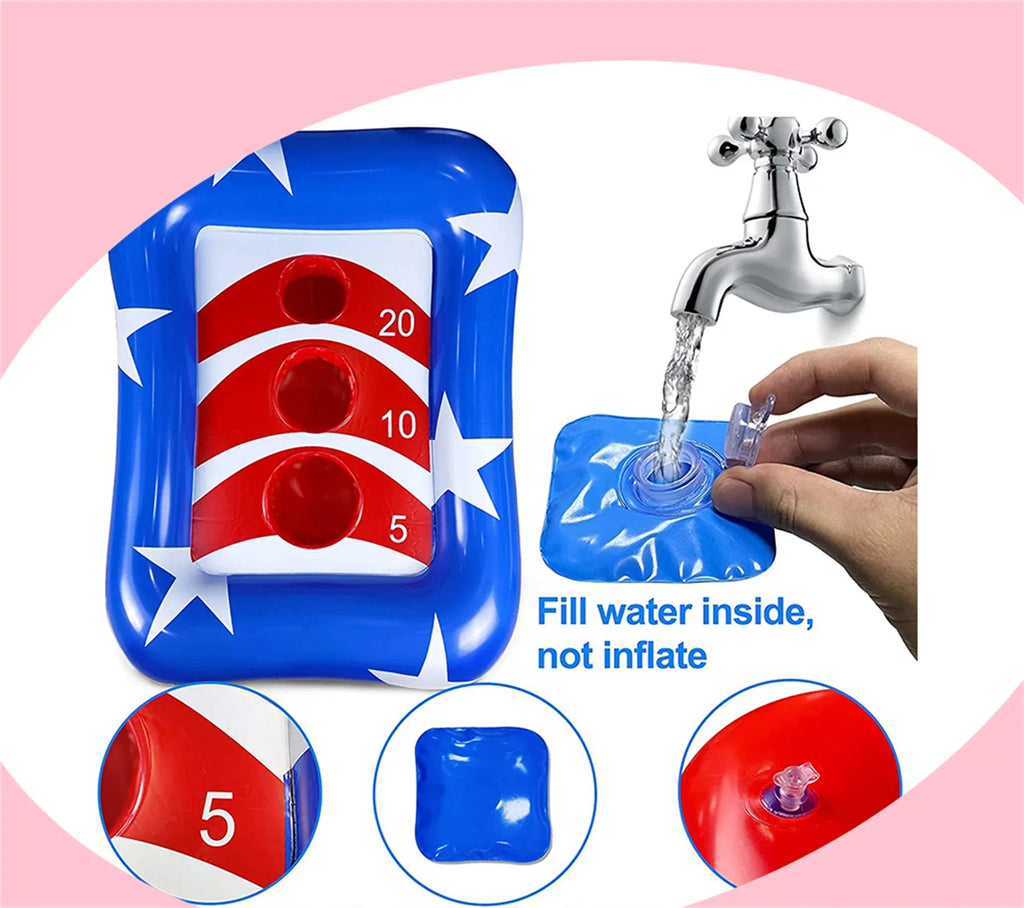 Inflatable Pool Cornhole Set Toss Games, American Flag Ring Toss Pool Toys Outdoor Game