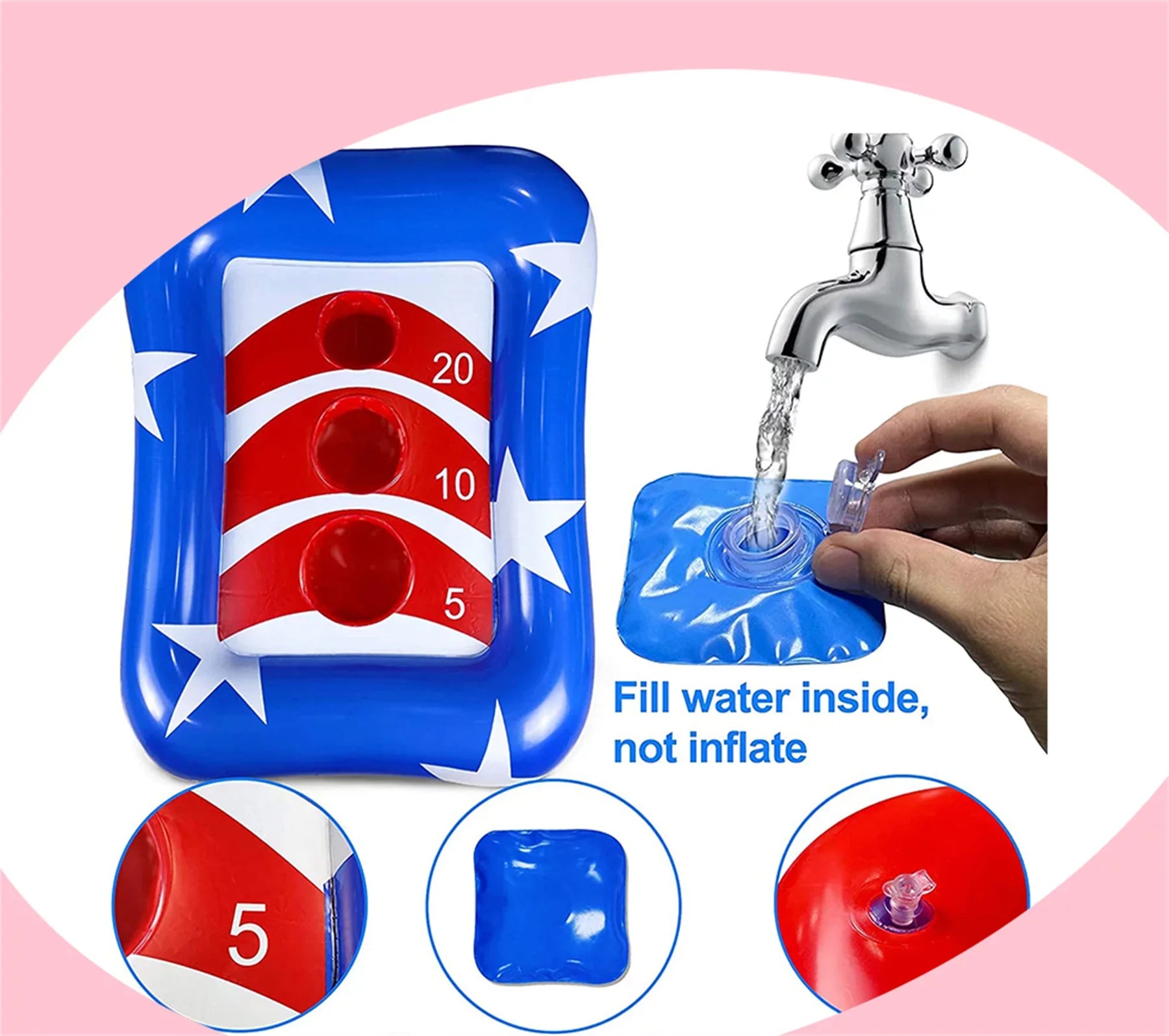 Inflatable Pool Cornhole Set Toss Games, American Flag Ring Toss Pool Toys Outdoor Game