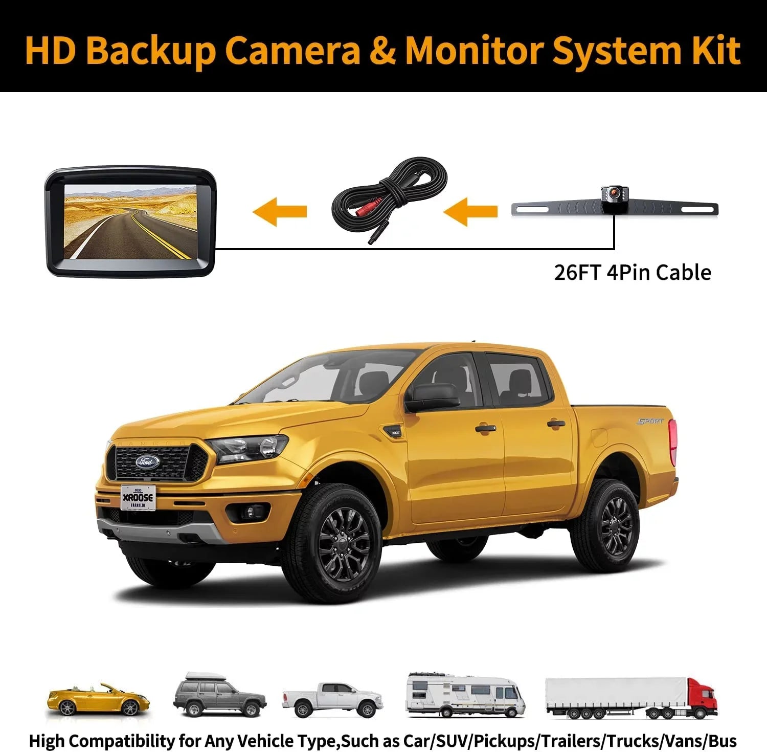 Wired Backup Camera Car Rear View 10180P HD 5''Monitor with IP69 Liquid Night Vision for Reversing/Driving Car, SUV, Pickup, Camper