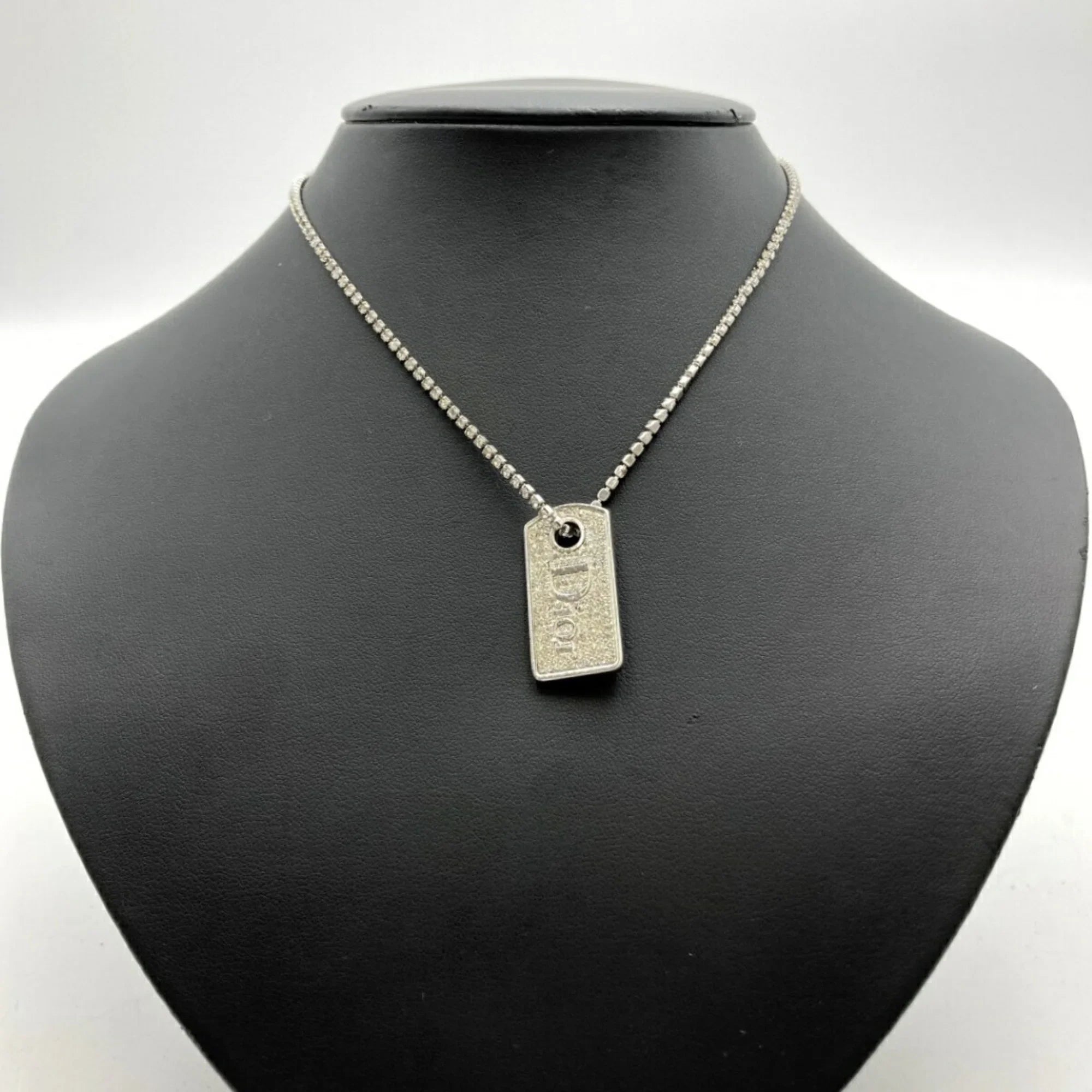 Pre-Owned Christian Dior Necklace Plate Rhinestone Silver Color Women's IT1TZZH18V36 (Good)