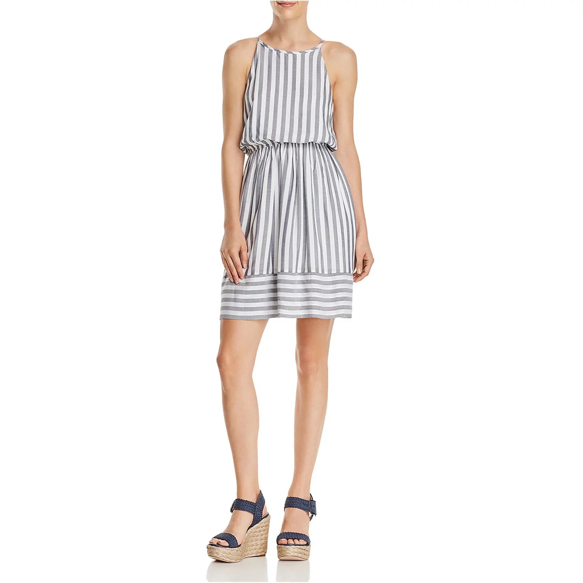 Aqua Womens Striped Fit & Flare Dress, Blue, Small