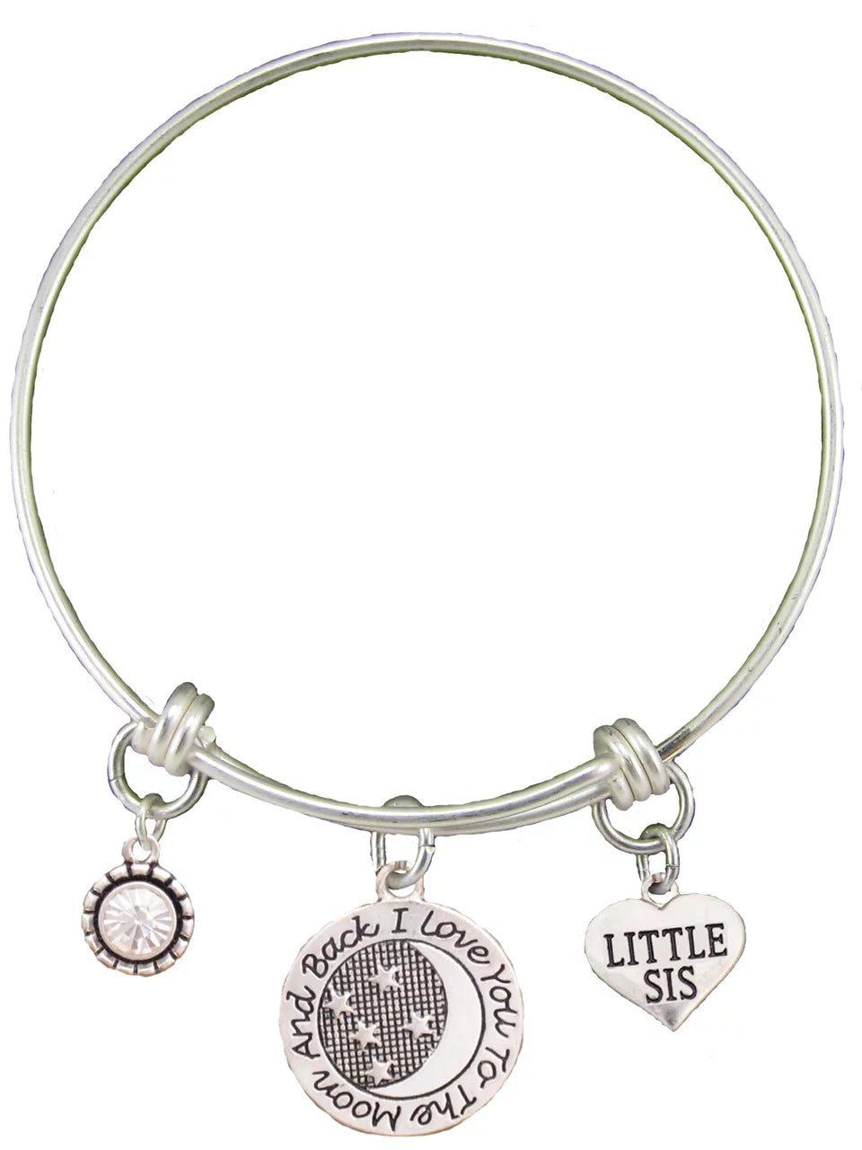 Little Sis Love You To The Moon Silver Wire Adjustable Bracelet Jewelry