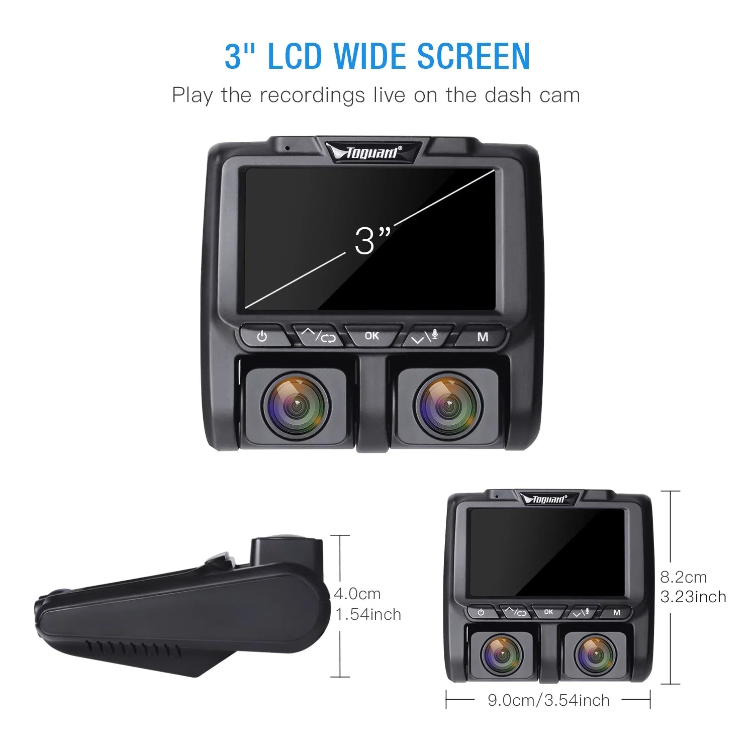 TOGUARD Dual Dash Cam Front and Inside 1080P Dash Camera 3" LCD Monitor Car Camera with IR Night Vision Parking Monitor, G-Sensor, Loop Recording