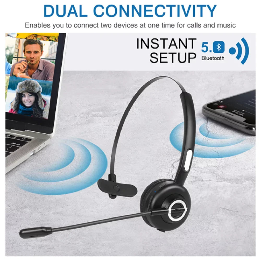 Comfortable Bluetooth Headset, UX-M97 Wireless Headset with Microphone, Wireless Cell Phone Headset with Noise Isolation Mic Charging Base Mute Function for 20 lite With Charging Dock