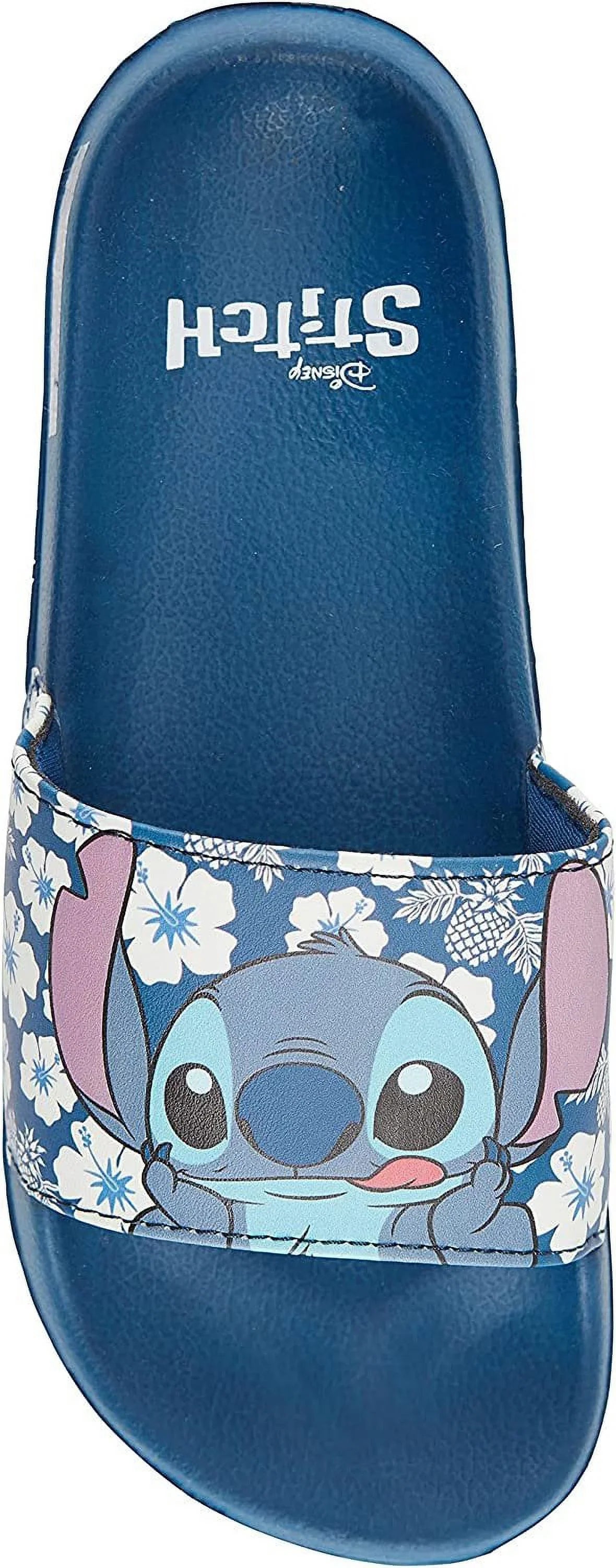 Disney Ladies Lilo and Stitch Slides, Printed Stitch Slip-On Sandals for Women Blue - 8
