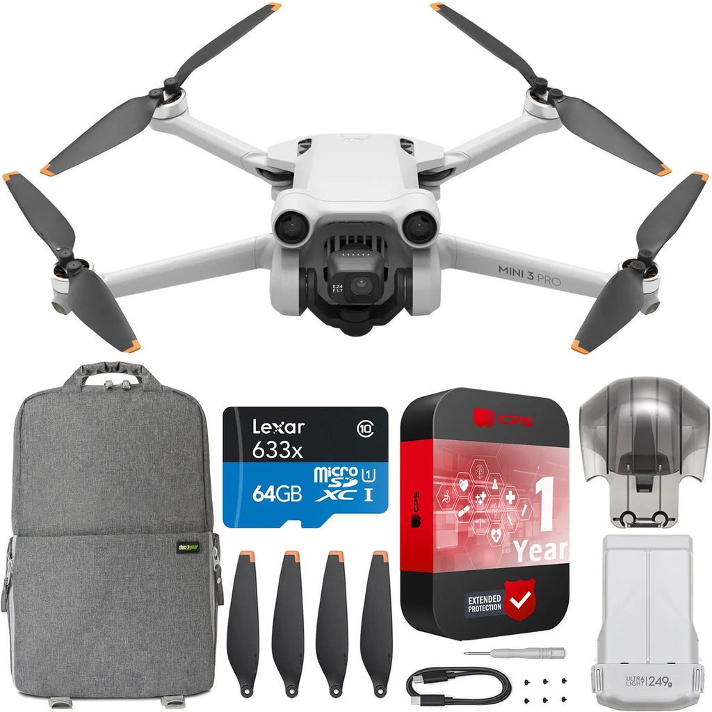 DJI Mini 3 Pro Camera Drone Quadcopter (No Remote) w/ 4K Video, 48MP Photo, Lightweight and Foldable Extended Protection Bundle with Deco Gear Backpack + Accessories