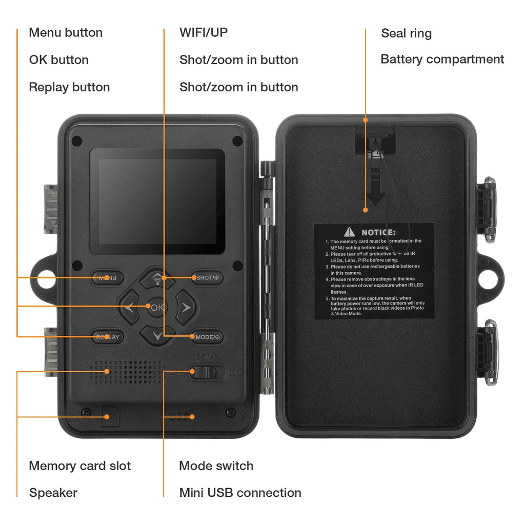CAMPARK H80 WiFi Bluetooth Trail Camera 20MP 1296P Game Hunting Camera with Nigth Vision Fluid