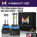 Mega Racer Mercedes-Benz ML320 4 Sided H11 H9 H8 LED Headlight Bulbs 6000K Diamond White 12V 60W 10000LM Mercedes-Benz ML320 2002 2003 2008 2009 02 03 08 09 Fog Light Automotive Replacement