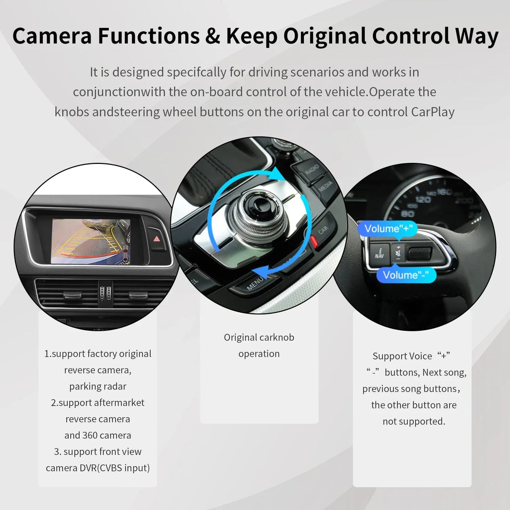 Ninetom Wireless Android Auto Carplay for Audi A4 A5 S4 S5 RS4 RS5 Q5 2008-2015 Support 3GMMI System,Carplay Retrofit Kit,Mirrorlink,Siri,Navigation,YouTube,Original Control,Camera