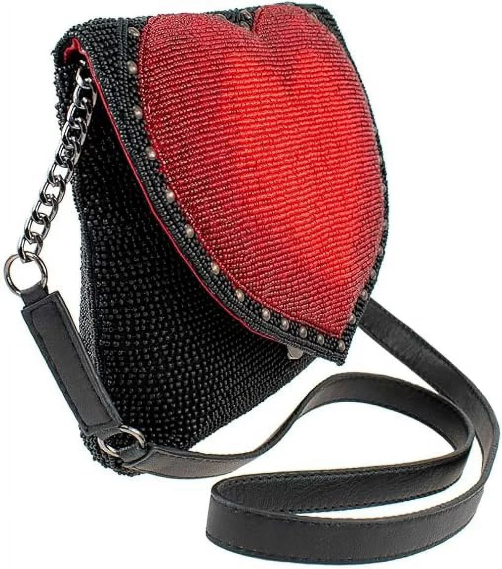 Mary Frances Big Heart Beaded Crossbody Clutch Handbag, Black