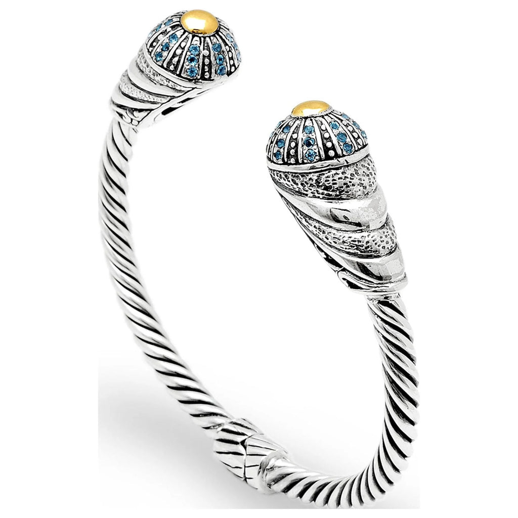 Deni Jewelry 18K Gold & Silver cable cuff bracelet, Blue Topaz Pave Setting