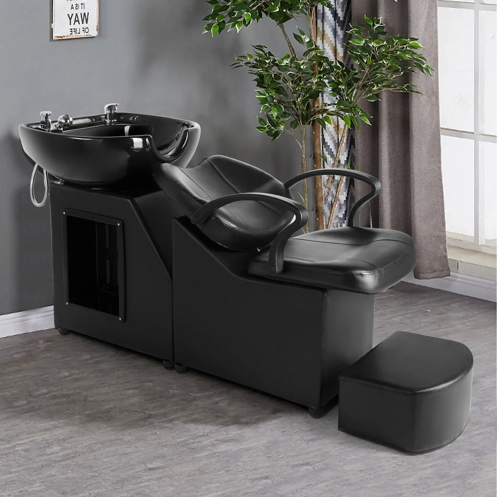 Artist hand Black Shampoo Barber Backwash Chair Salon Spa Beauty w/Ceramic Bowl,Sink, Foot Pedal