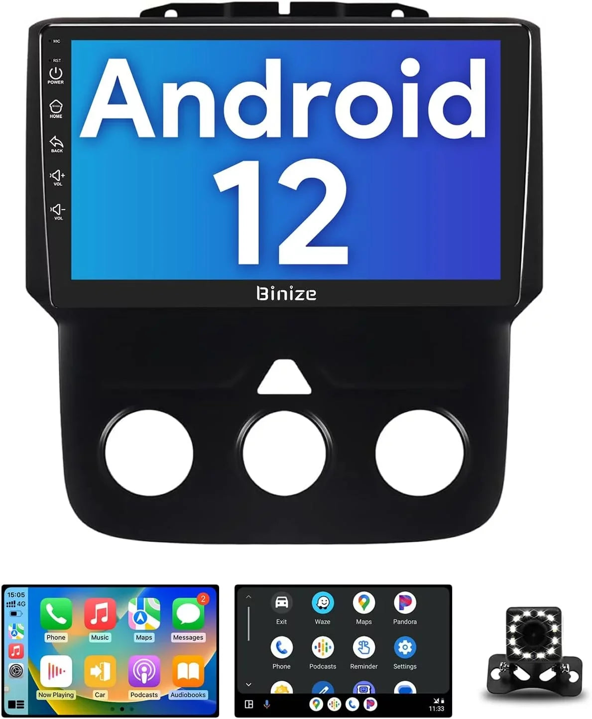 Binize Android 12 Double Din Car Stereo for Dodge Ram 1500 2500 3500 Radio 2013-2018, 9" in-Dash Navigation GPS Unit with Wireless CarPlay/Android Auto/AM/FM/Backup Camera/DSP/SWC/BT/WiFi/2+32GB