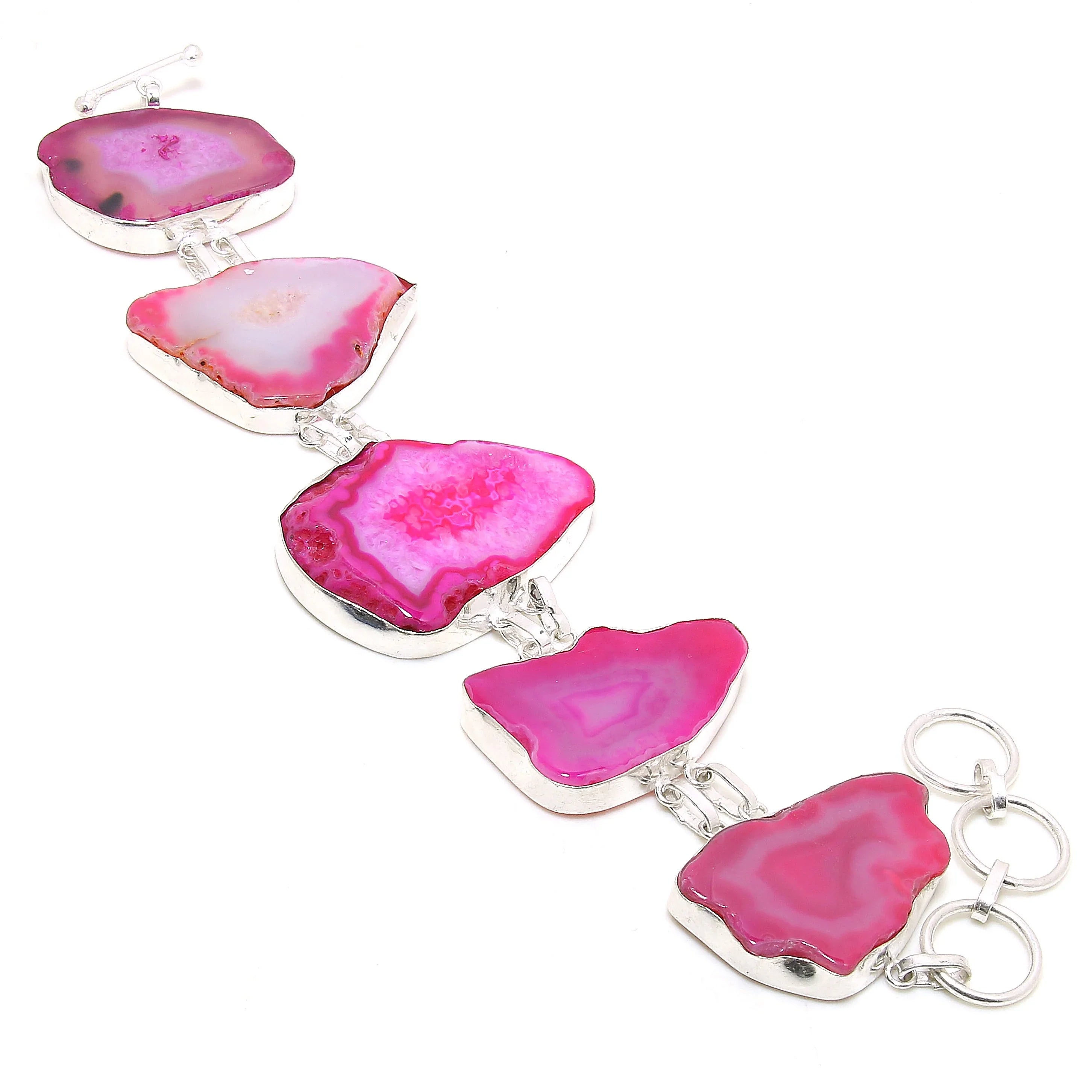 Pink Botswana Agate Gemstone Handmade Ethnic Gifted Bracelet Jewelry 7-8" SR 212