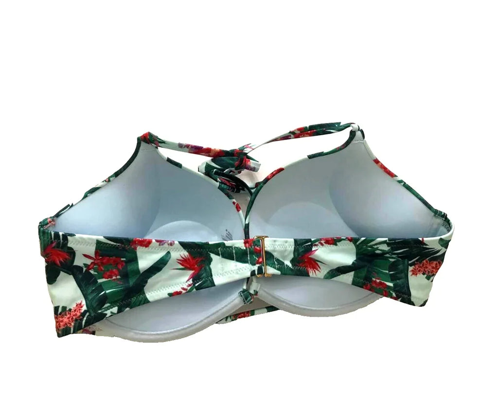 Victoria's Secret Swim Bombshell Push Up Bikini Top Blue Floral Palm Cup Size 32A NWT